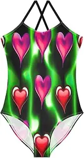 [RPLIFE] Girls Swimming Suits 3-10 Y Beach Swimsuit, Hearts Silhouettes Whimsical