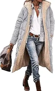 [HAMIL] Reversible Puffer Jacket,Zippered Hooded Reversible Down Jacket - Winter Soft Slim Coat with Pockets for Camping, Shopping