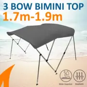 3 Bow 1.7m-1.9m Grey Boat Bimini Top Canopy Cover w/ Rear Poles & Sock