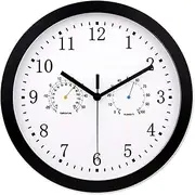 12 inch Outdoor Garden Wall Clock Weatherproof Metal Wall Clock with Thermometer and Hygrometer Quiet Battery-Operated Metal Clock for Garden Fence Terrace Pool and Home