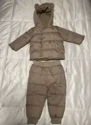 NWT Old Navy Beige Tan Puffer Jacket & Snow Pants. Size 12-24 Mos. Free Ship!!!
