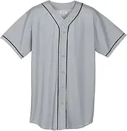[Augusta Sportswear] Men's Wicking Mesh Button Front Jersey with Braid Trim, Dark Green/White, 3X-Large, Silver Grey/Black, Small