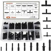 MINIMARU 119PCS Heat Resistant 240℃ (460℉) Nylon Connector Assortment for Automotive Vacuum Tubing Hose Vacuum Tee Kit 14 Sizes Black