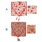 Christmas XMAS Burlap Hessian Table Runner Linen w Red Glitter Tassel 35x142cm