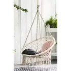 Macramé Hanging Chair Cream/White Woven Hammock Swing Retro Indoor Outdoor
