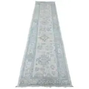 2'8"x11'4" White Leaf Design Angora Oushak Hand Knotted Wool Runner Rug G20300