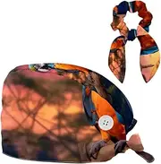 [YTYVAGT] Scrub Caps Women,Scrub Hats Suitable for Women,African Grassland Sunset Parrot