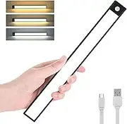 EZONEDEAL Under Cabinet Lights 1 Pack, LED Closet Lights Motion Sensor, 3-Color Dimming Rechargeable Night Light for Kitchen, Wardrobe, Cupboard, Drawer, Bedroom, Hallway Up to 60CM (Black, 60 CM)