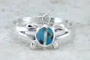 UNIQUE .925 STERLING SILVER REAL TURQUOISE TURTLE RING size 5 style# r2827