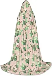 SKKNT Cactus Pattern Print Halloween Hooded Cloak Full Length Cape With Hood For Men And Women For Carnival