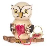 Handcrafted Wooden Knitting Crocheting Whimsical Owl German Incense Smoker