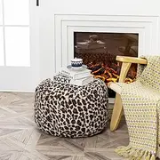 Asuprui Animal Pouf Ottoman Unstuffed Ottoman Foot Rest Round Fuzzy Pouf Seat Bean Bag Foot Rest Foldable Floor Chair Storage for Living Room Bedroom Leopard Print