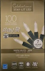 Celebrations Stay-Lit-LED 100 Indoor/Outdoor Mini Warm White String Lights