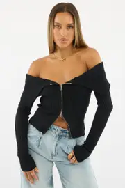 Black Bardot Cardigan - Size 12M, Women's Fitted Cardigan