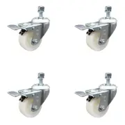 3 Inch SS Nylon Wheel Swivel 3/8 Inch Threaded Stem Caster Set Total Lock Brake