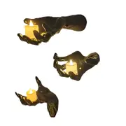 3-Pack Devil Hand Candle Holders with LED Tealights - Wall Decor
