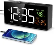 Alarm Clocks for Bedrooms, Digital Clock with Date Temperature and Weekday, Manu