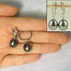 Baroque Black Tahitian Pearl & Diamond Dangle Earrings – 14k White Gold