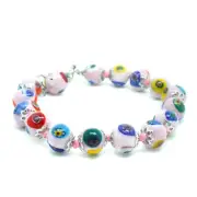 Murano Glass Bracelet Pink Multi Silver Millefiori Venice 15 Beads