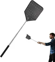 Fly Swatter Heavy Duty - Long Handle Heavy Duty Leather Fly Swatter,Flyswatters Retractable Zapper Racket with Metal Handle Flying Catcher for Outdoor Fishing Classroom