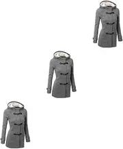 [SHERCHPRY] 3pcs Insulated Pea Coat Casual Wool Blend Coat Zipper Lock Big Roomy Hood Side Pockets Machine Washable Size s Light Grey