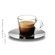 NESPRESSO 1x VIEW ESPRESSO CUP & SAUCER Coffee Set GLASS & 18/10 STEEL 80mL NIB