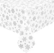 FRAMICS Christmas Table Cloth 55 x 55 Inch, Waterproof White Silver Snowflake Tablecloth Square Table, Washable Xmas Table Cover Spillproof Winter Table Cloths Cover for Holiday Christmas Decorations