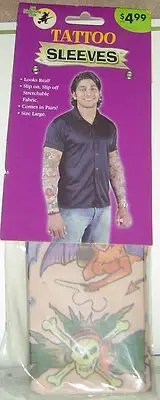 Halloween New TATTOO Sleeves Slip On SZ Large Men Costume Skull Crossbones WOMAN