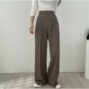 Plain Oversize Blazer / High-Waist Plain Straight-Cut Dress Pants Pants - Coffee - L