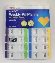 CVS HEALTH 4-A-Day Weekly Pill Planner Case Large Capacity Push-Button Lids NEW