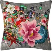 Cushion covers Cushion Covers 40cm x 40cm Dark Gray Pink Cushion Covers Invisible Zipper Sofa Cushions Outdoor Cushions Garden Cushions Decorative Pillows Square Pillow Case(Gray Red Floral,50 x 50 cm
