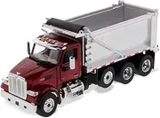 1:50 Peterbilt Model 567 Tandem with Pusher Axle - PACCAR Engine - Open Doors & Interior Ox Bodies Stampede Dump Cab - Metallic Red + Dump - Diecast Masters 71077 Transport Series