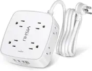 6 Ft Surge Protector Power Strip - 8 Widely Outlets with 4 USB Ports, 3 Side