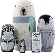 Stacking Nested Set Cute Set of 5pcs Bear Nesting Dolls Handmade Russian Nesting Doll for Christmas Birthday Gifts Set Home Decoration Handmade Nesting Dolls
