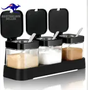 Condiment Jar Spice Container with Lids and Spoons, 8Oz Clear Glass Condiment Ca
