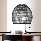 Modern Black Rattan Pendant Light 16” Large Wicker Chandelier Hand Woven Boho