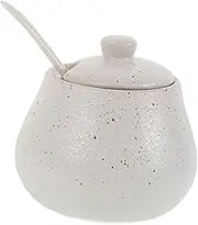 JECOMPRIS 1 Set Elegant Japanese Ceramic Condiment Pot with Lid and Spoon Heat Resistant Seasoning Jar for Home and Restaurant Use for Maintaining Freshness and Flavor