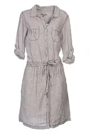 Striped 3/4 Linen Dress--YAR-11S9146