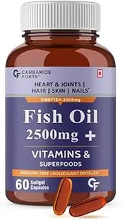 Carb.amide Forte Fish Oil 2500mg- 60 Capsules| (Omega 3 1500mg; 900 mg EPA and 600mg DHA Per Serving) Capsule For Men & Women with Biotin, Vitamin D, Vitamin K2-MK7, 480 grams