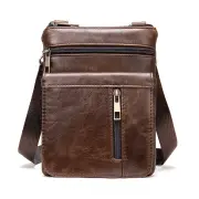Ekphero Men Vintage Genuine Leather Shoulder Bag Small Messenger Bags Large Capacity Business Casual Crossbody Bag