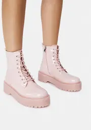 [AZALEA WANG] Blush Possy Lace Up Ankle Boots