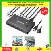 USB C KVM Switch, 2 Port Type-C KVM Switcher Box Support 4K@60Hz for 2 Computers