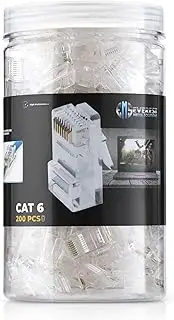 Everest Cat6 RJ45 Pass Through Connector 200-Pack - EZ Cat 6 Pass Through RJ45 Connectors - cat 6 connectors - Ethernet Connector - Ethernet Plug - for Solid or Stranded UTP Network Cable