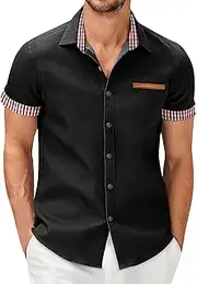 [Generic] Pocket T Shirt Personality Fashion Lapel Button Down Shirt Men's Solid Color Lapel Short Shirt Mens Tees Pack