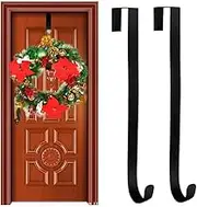Weforu 2 Pack Christmas Wreath Hanger, 15inch Metal Wreath Hanger for Front Door, Door Wreath Hook for Christmas Home Office Wall Wedding Wreaths or Decorations Black