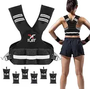 FUFF Adjustable Weighted Vest for Adult,4-10lb/11-20lb/20-30lb Vest with 6 Ironsand Weights for Strength Training,Large Weight Vest with Reflective Strip for Men & Women