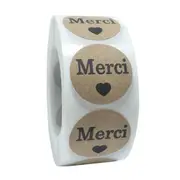 500 Pcs/roll Round Natural kraft paper French 'Thank You' Stickers for Gift Packaging Label Decoration Stationery Stickers