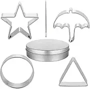 Korean Sugar Candy Making Tools, Stainless Steel Cookie Cutters Biscuit Molds, Sugar Game Kit, Umbrella Triangle Star Round Baking Cake Mold with Case Needle for New Year Party