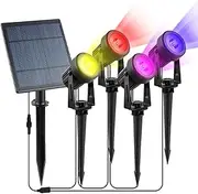 RGB Solar Spotlights, 4-in-1 Solar Garden Lights, Waterproof IP65 Solar Powered Spotlight, Multiple Colors Changing Dimmable Outdoor Landscape Light for Garden, Yard, Driveway, Lawn (4H-RGB)