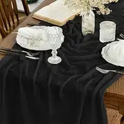 Artoid Mode Black Fashion Boho Gauze Cheesecloth Dusty Table Runner, 90 x 300 cm Seasonal Holiday Kitchen Dining Table Decoration for Indoor Outdoor Home Party Decor